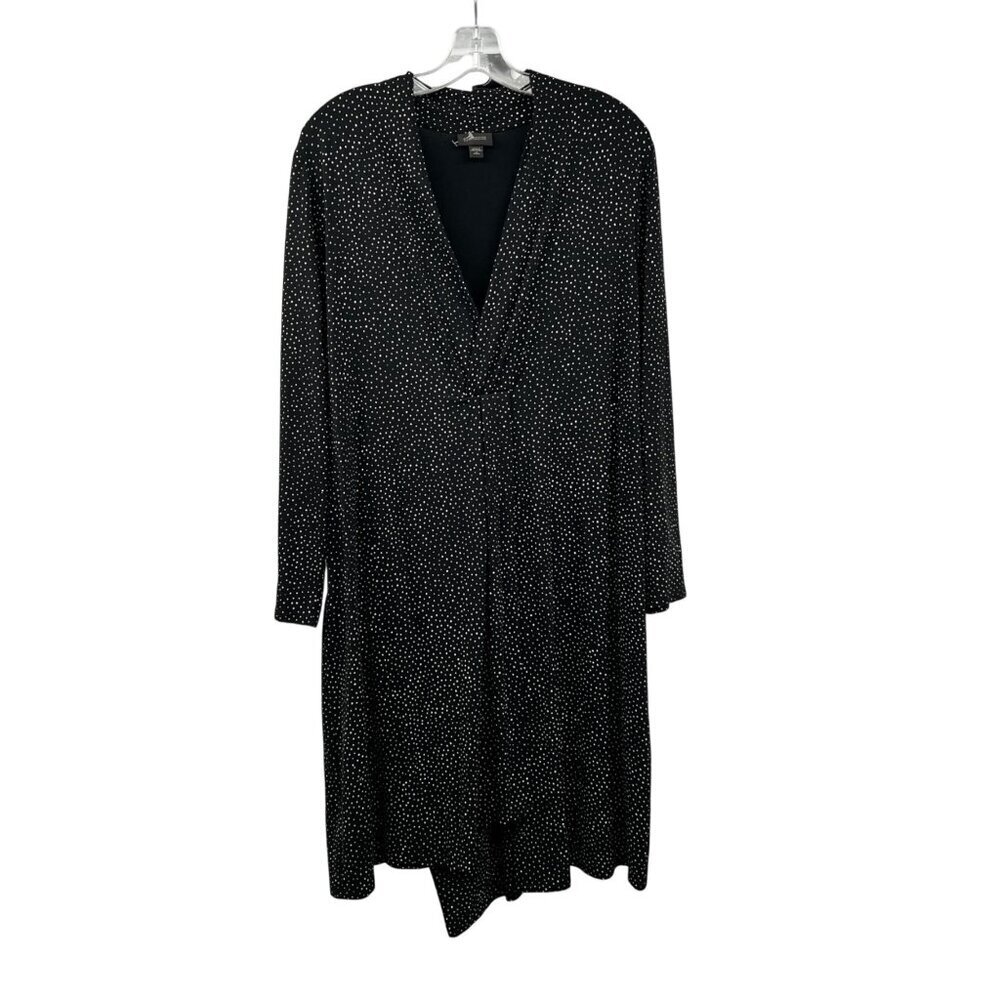J.Jill Polka Dot Shift Dress Draped Skirt Long Sleeve Black/White Size XLP